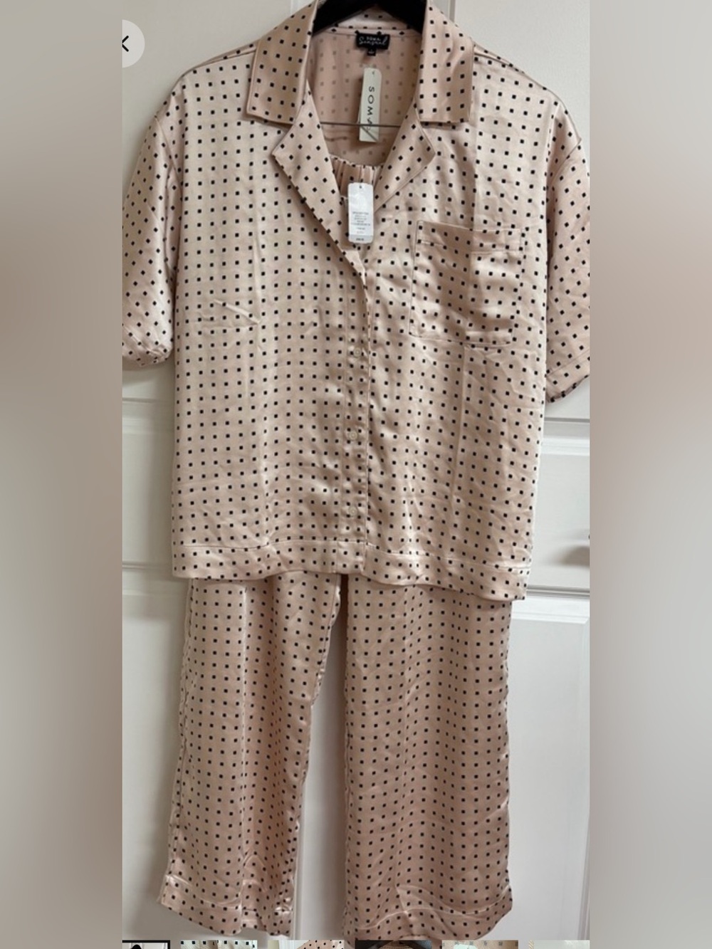 NWTS- Soma Sensual Satin Pajama - Sexy Pink/Beige with black square pattern SZ L